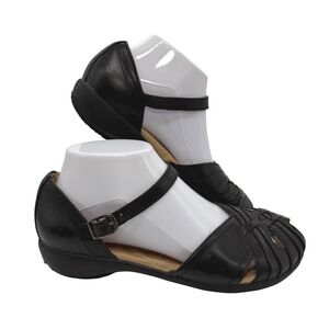 Earth Spirit Sandals Women 7 Black Leather Fisherman Mary Jane Comfort Casual